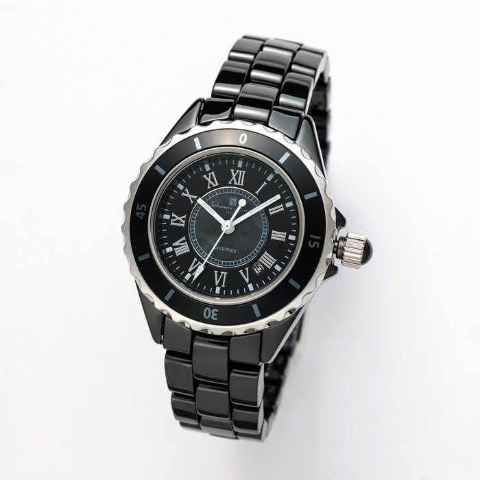 腕時計 レディース セラミックウォッチ クォーツムーブメント SM25151-BKR ブラック ローマインデックス