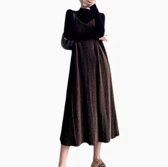 レディース トップス ワンピース セットアップ 膝下 ミモレ 袖なし ノースリーブ キャミソール ハイネック スリム Aライン フェミニン リブ 薄手 ストレッチ 伸縮性 きれいめ カジュアル 上品