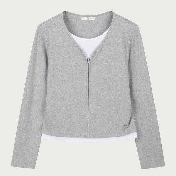 女性用ウェールスリムフィットレイヤードジップアップカーディガン10570-131-403-45A-SH
