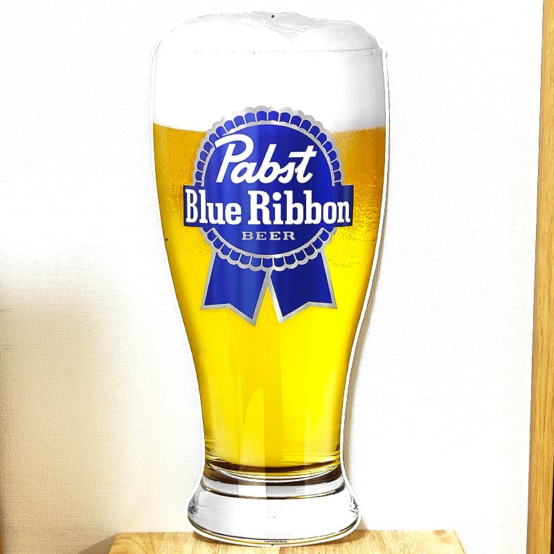ブリキ看板 Pabst Glass Blue Ribbon メタルサイン パブストブルーリボン ビール グラス 壁飾り アメリカン 雑貨 おしゃれ アンティーク ロゴ かっこいい インテリア バー