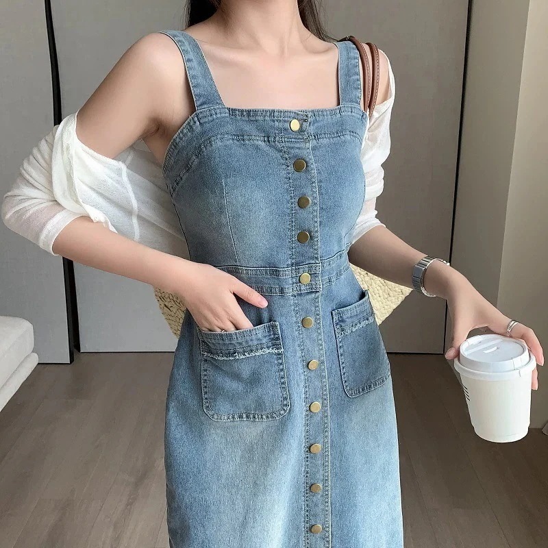カジュアル ワンピース ロングスカート 着痩せ ワンピ デニムスカート ミディアムスカート レディース服