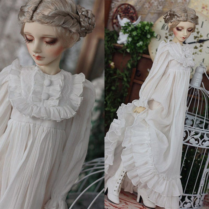 BJDドール服 ドールパジャマ 白色ワンピース ロングローブ YOSD/MSD/SD/70cm/ID75/1/2/オーダーサイズ人形用衣装