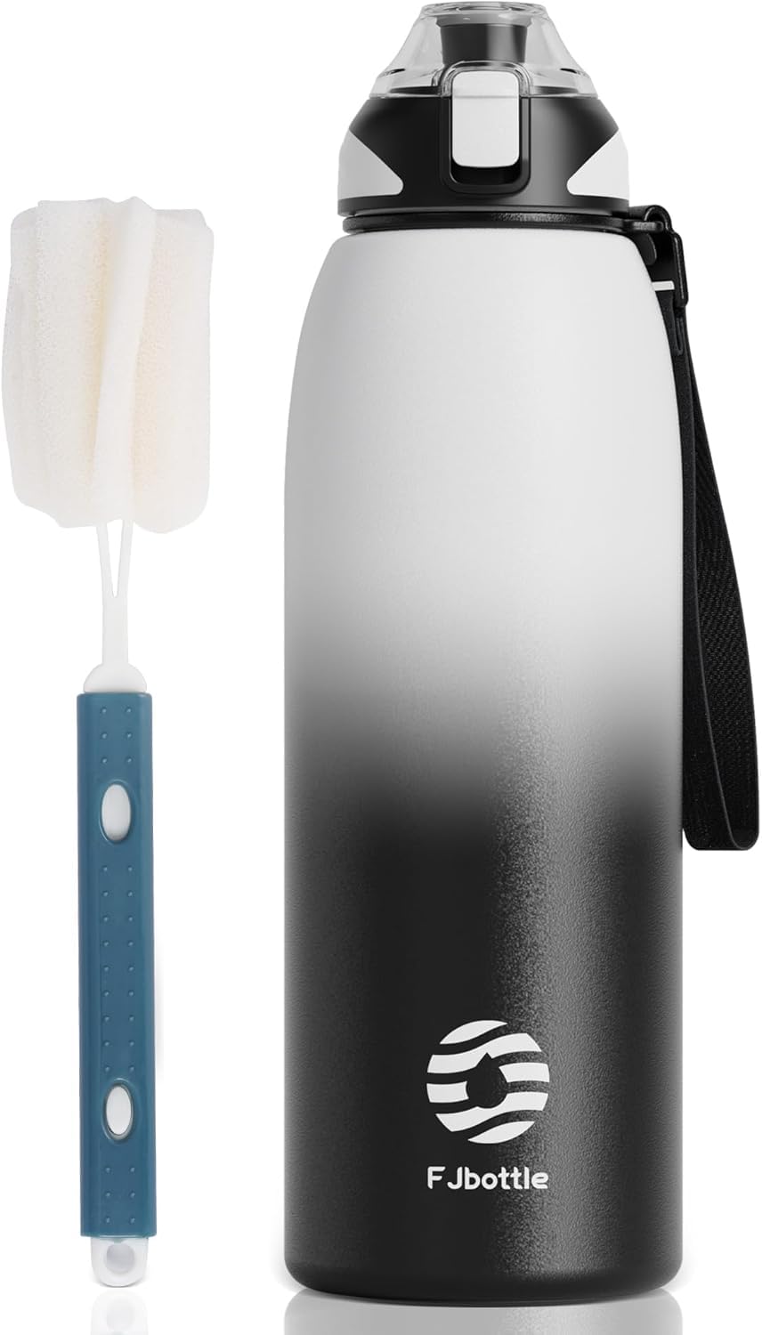 FJbottle 水筒 1 5リットル 真空断熱 ワンタッチ スポーツボトル 1500ml 5l 保温 保冷 スポーツ飲料対応 広口 洗いやすい ステンレスボトル 洗浄用スポンジ付き 女の子 男の子