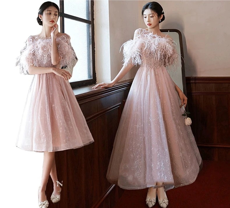 羽根飾りフレンチドレス ウェディングドレス ドレス 花嫁 二次会 結婚式 披露宴 大きいサイズ Aラインドレス ブライダルドレス ロングドレス