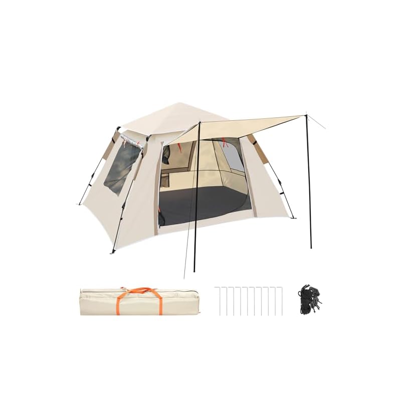 【国内即発】KOMCLUB ワンタッチテント ドームテント 一門三窓 2～3人 前室あり 前室ポール付き 耐水圧2000mm UVカット 撥水加工 二重構造 防風 通気性 虫対策メッシュ 簡単設営 キ
