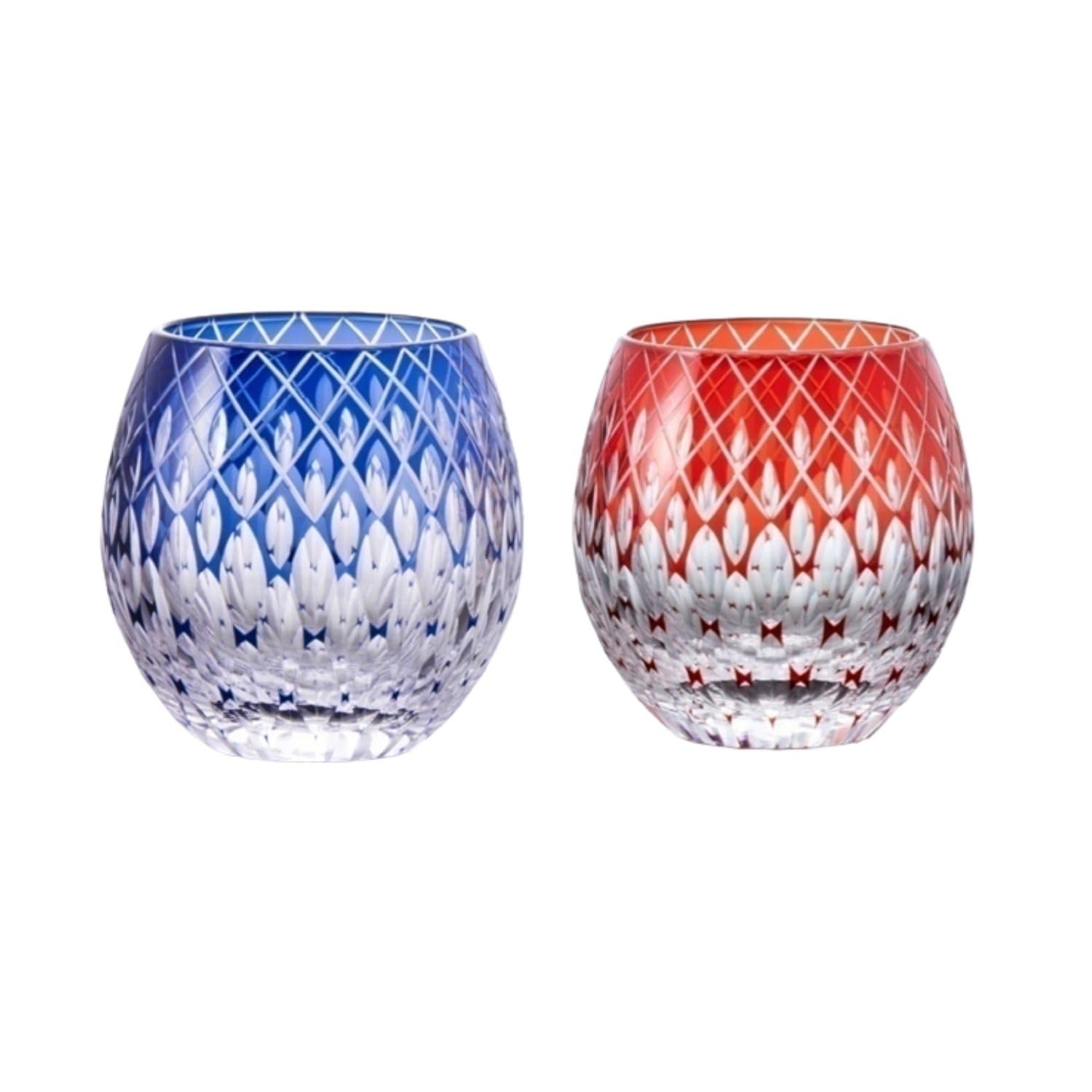 創作 切子 グラス 匠仕上げ Premium ガラス細工 ロック ペア 玉響 ブルー/レッド φ70(Ｍ90)×Ｈ90ｍｍ 360ｃｃ TK-226 11,959円