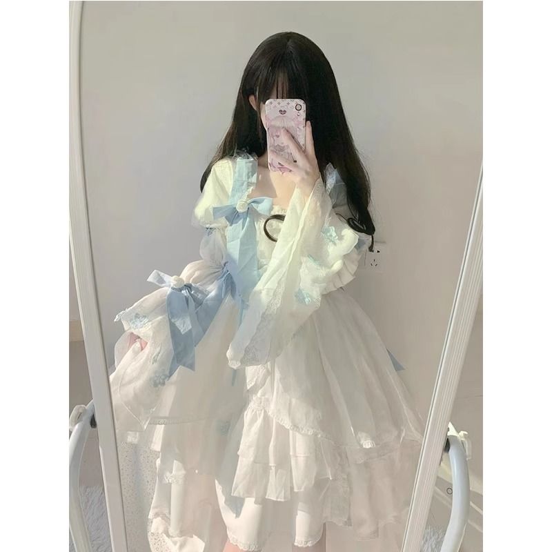 ホワイトムーンライトロリータドレスジャガードリボンリトルプリンセススカート 4,807円