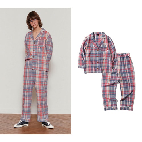 [BTS RM 着用] ロゴ プラネル パジャマ_RED CHECK/防弾少年団ファッション 韓国人気ファッション 韓国の人気ブランド