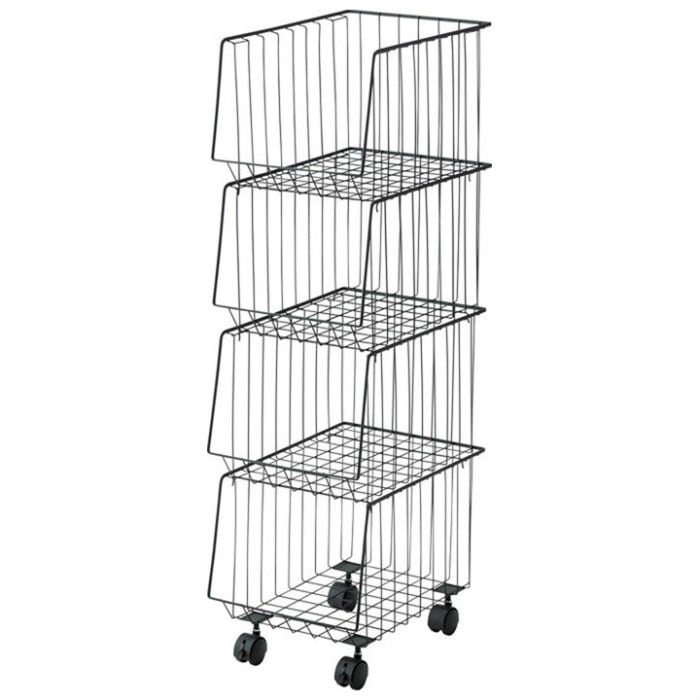 スタッキングワゴン4D 収納 キャスター付き AKB-439BK ブラック