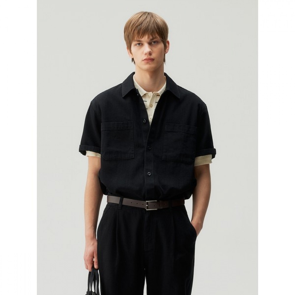 [マインドブリッジ] ブラックデニムオーバーフィット半袖シャツ