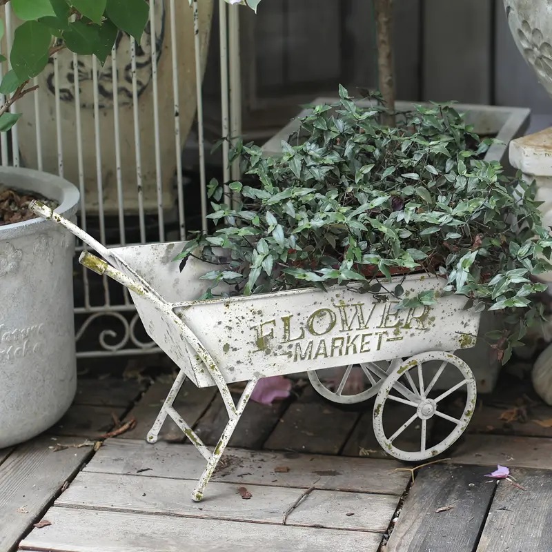 プランターワゴンフラワー カート ヴィンテージ調 アンティーク調 レトロ調 ホワイト メタル ガーデンオブジェ ガーデニング 屋内 屋外 庭 装飾 インテリア 9,044円