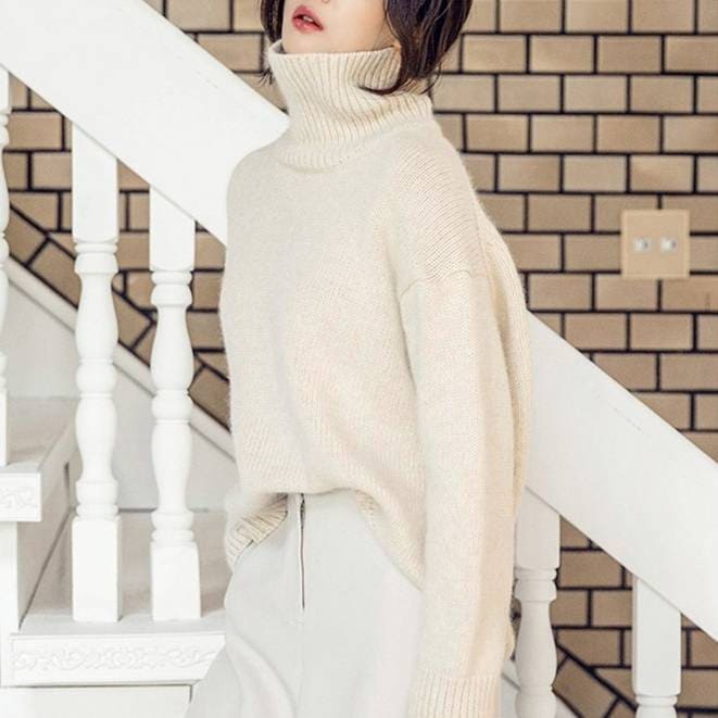 ハイネック ニット レディース 3色 ハイゲージニット ミディアム丈 オーバーサイズ ビッグシルエット ニットワンピース パフスリーブ Aライン ワイド ホワイト ブラック キャメル 黒 無地 体型カ