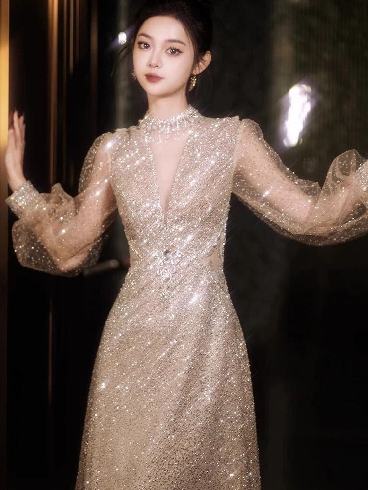 ハーフネックドレスハイエンド2025気質ホストマーメイドテールスパンコール 7,344円