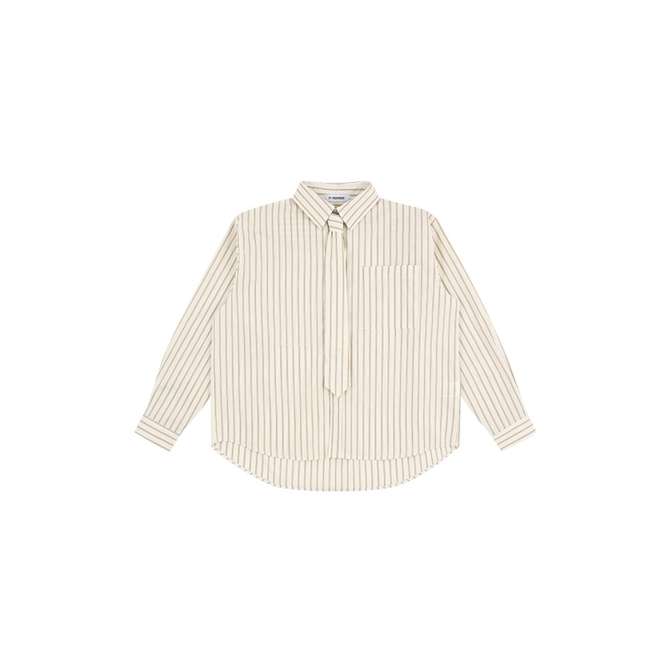 베이지 ST 오버핏 셔츠 & 넥타이 세트