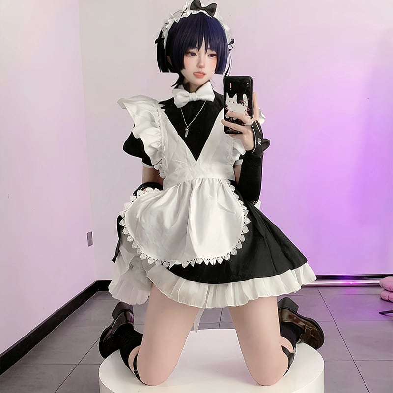 2026 新作 （9点セット）可愛い メイド服 コスプレ コスチューム 半袖 仮装 お祭り 衣装 セット