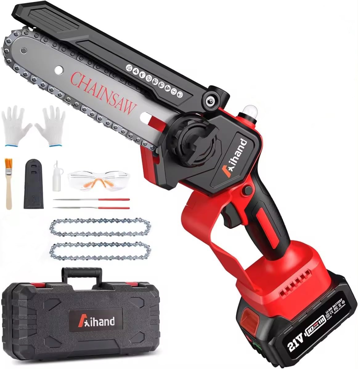 Aihand チェーンソー 充電式 4000mAh大容量バッテリー ミニチェーンソー 小型 軽量 電動チェーンソー ハンディチェーンソー 電動のこぎり 枝切り 竹切断 薪作り 農業 園芸用 日本語取扱