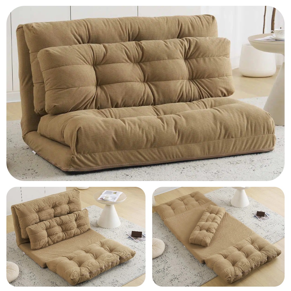 E90ソファーベッド ソファベッド ローソファー 2人掛け マルチに使える3WAY 幅108cm 6段階リクライニング クッション付き 座椅子 1人掛け ソファ 折りたたみ 折り畳み コンパクト 折り