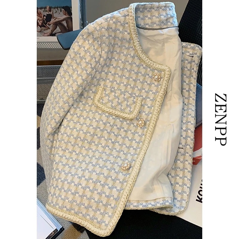 フレンチ風千鳥格子コート レディース 春秋 高級感 ジャケット トップス 小男 2024年新作冬