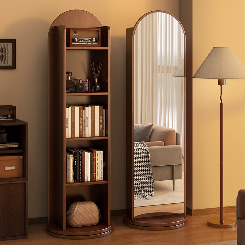 Fucaiモバイルホームロータリードレッシングミラーフルレングスミラーフロアツーウィンミラー衣類ハンガーハンガーブックシェルフ回転ストレージ統合フィッティングミラー