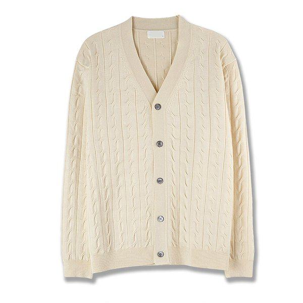 メンズ デイリー 斜線 ケーブル ニット カーディガン SG-CA-Q035-クリーム