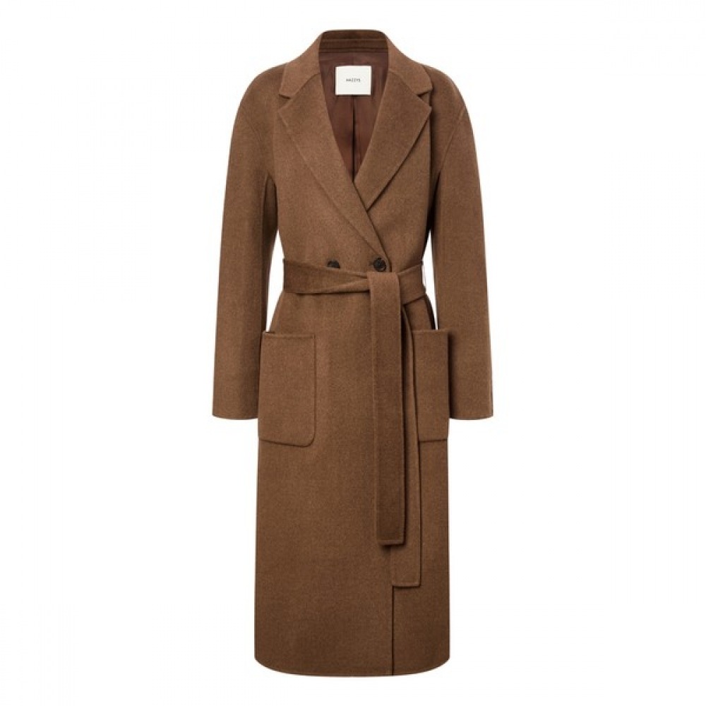 (ヘッジズレディース) 24FW ハンドメイドベルト付きダブルロングコートブラウン HSCO4D009W2