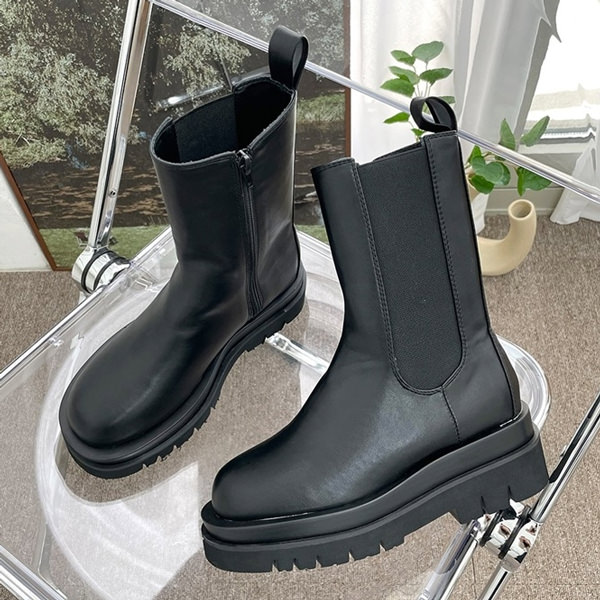 ショートブーツ サイドゴア ワークブーツ ラウンドトゥ 黒 ブラック