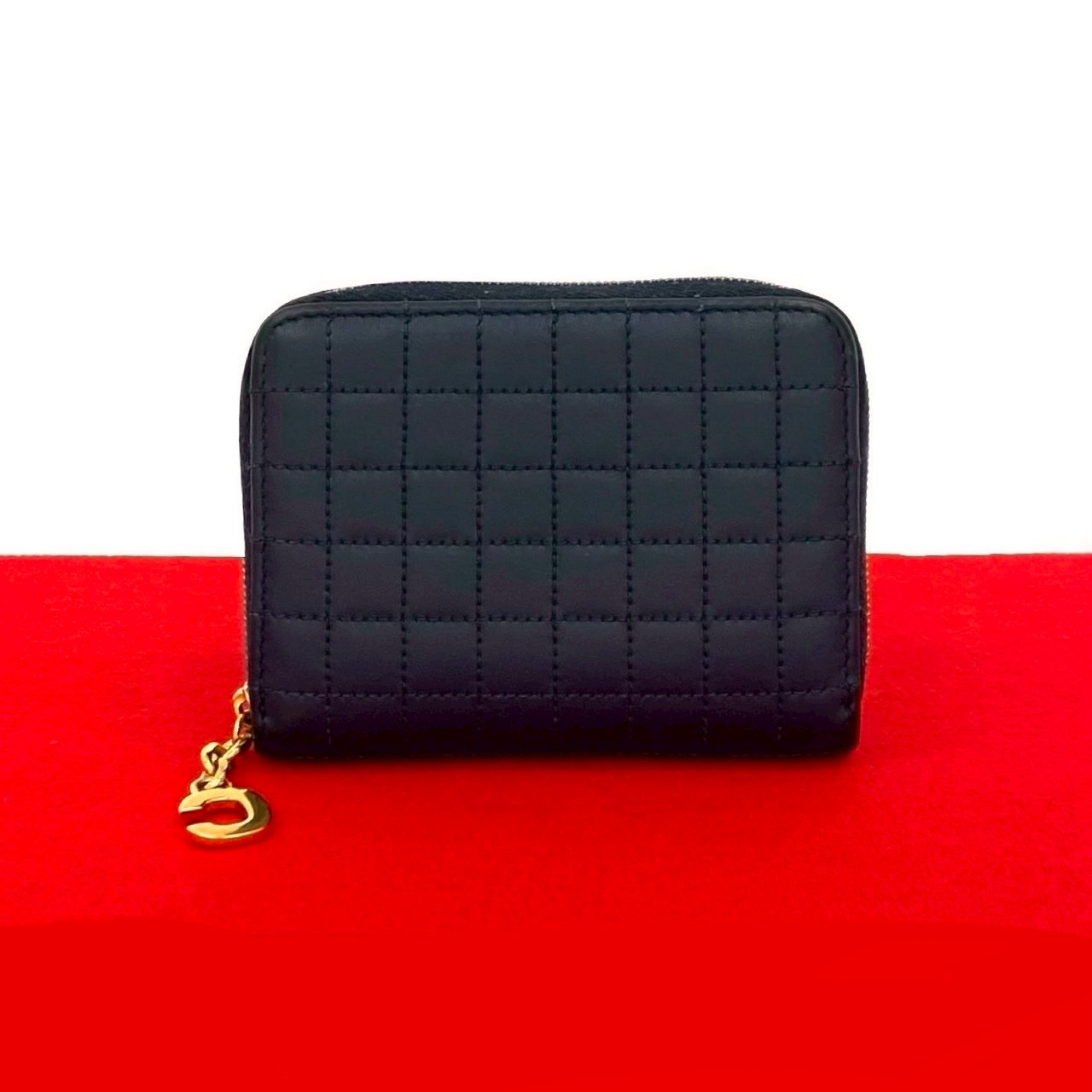 Cチャーム コンパクト ウォレット二つ折り財布 レザー ネイビー 37267