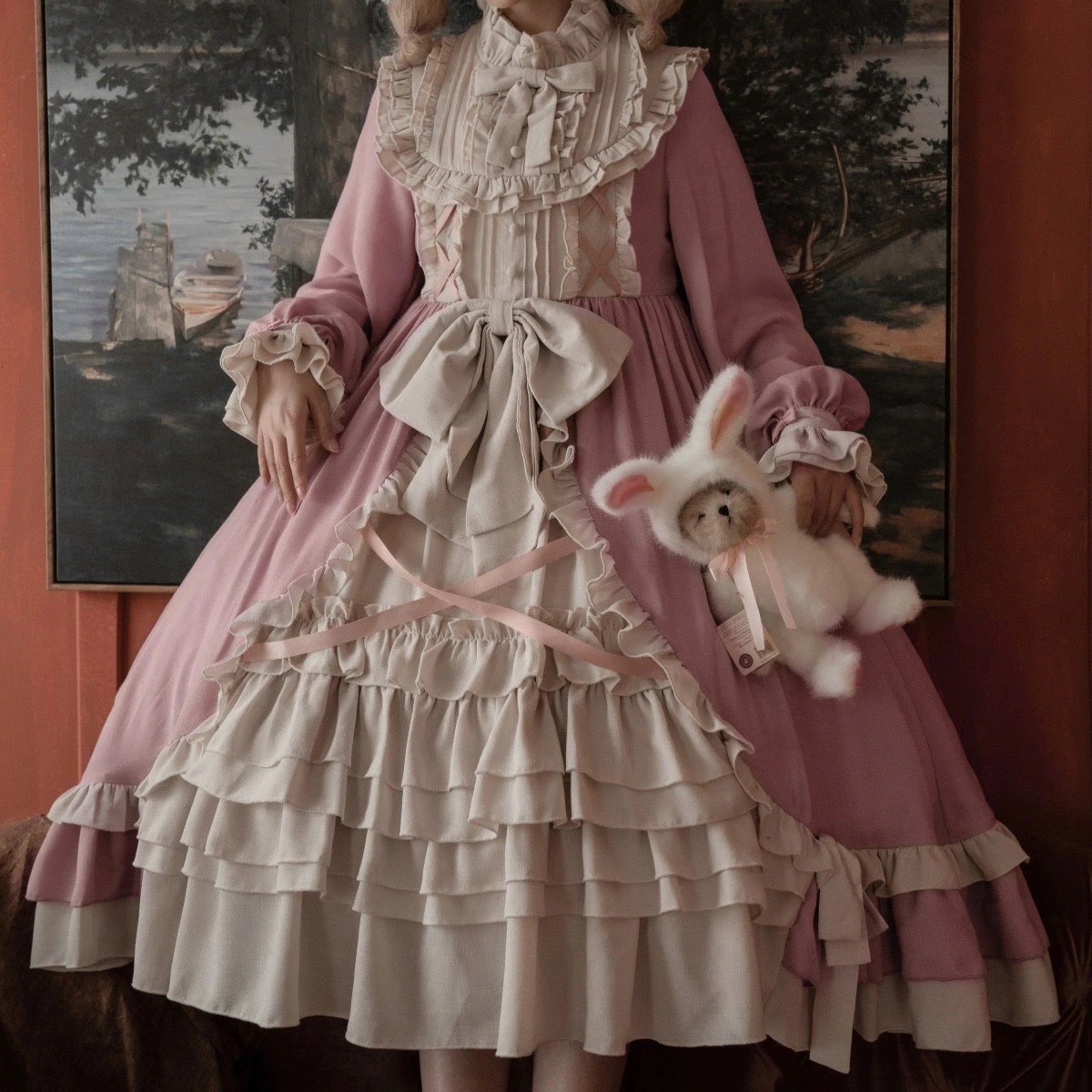 デザインクリーム少女lolita長袖フレンチロリータワンピース長袖値下げ