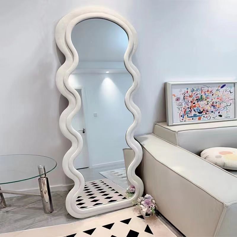 姿見鏡 家庭用化粧鏡 洋服店 試着鏡 ネットセレブ インズ フロアミラー クリーム系 波型ミラー