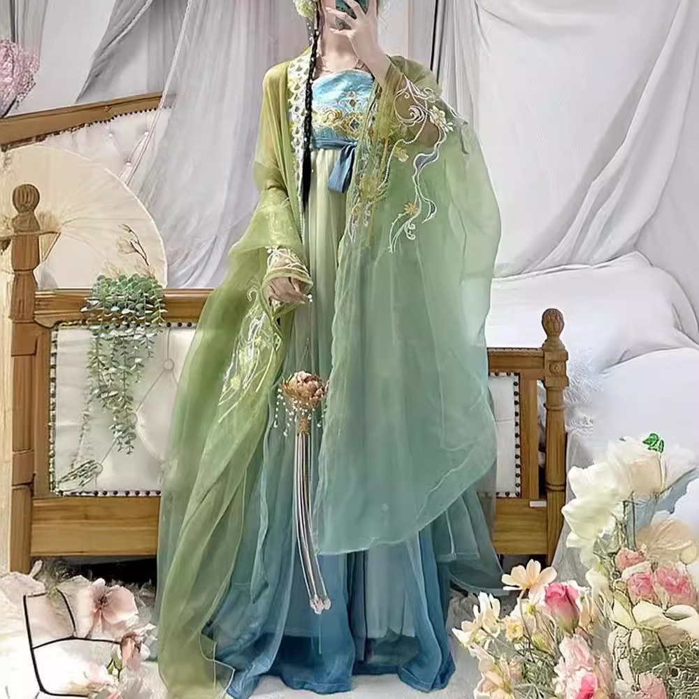 漢服オリジナル漢服女性[青龍月]ミロバランスカートワンピース刺繍漢元素大袖シャツ日常秋