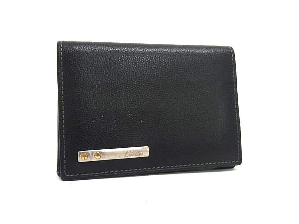 カルティエ カードケース サントス レザー - シルバー金具 ブラック カード入れ 名刺ケース ブランド クレジットカード ポイントカード ICカード レディース ユニセックス【本物保証】