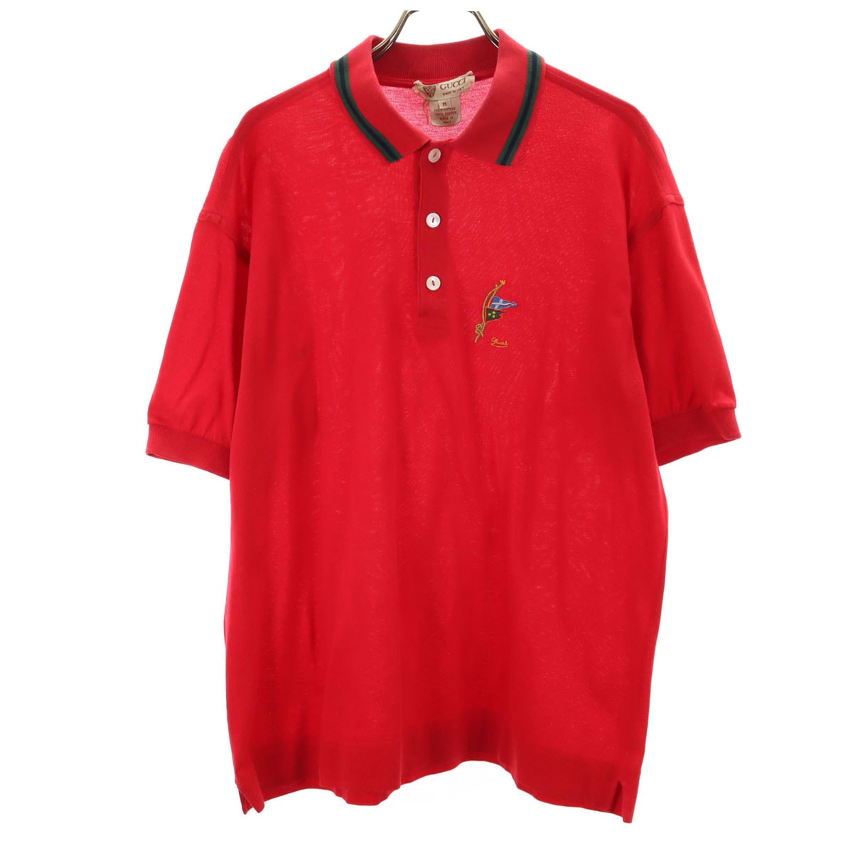 80s イタリア製 ヴィンテージ 半袖 ポロシャツ M 赤 鹿の子地 メンズ 古着
