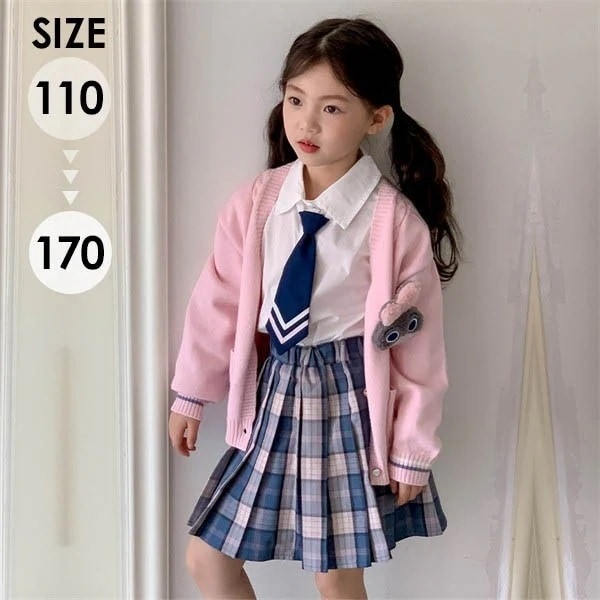 卒業式 スーツ 女の子 小学生 入学式 スーツ キッズスーツ 女児スーツ（カーディガン スカート シャツ ネクタイ） ピンク カーディガン スカート フォーマルスーツ かわいい 七五三 入学式 ガール