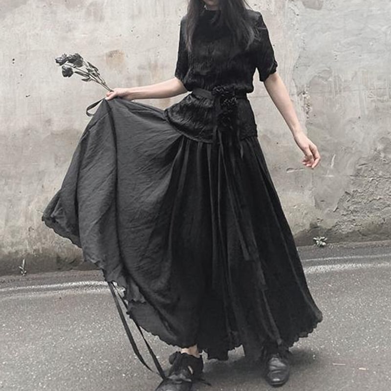 レディーススカート夏ニューファッションパーソナリティハイウエストスカートラージサイズファッションレディーススカートロングブラックシンプルカジュアルファッションルーズレディーススカート多用途