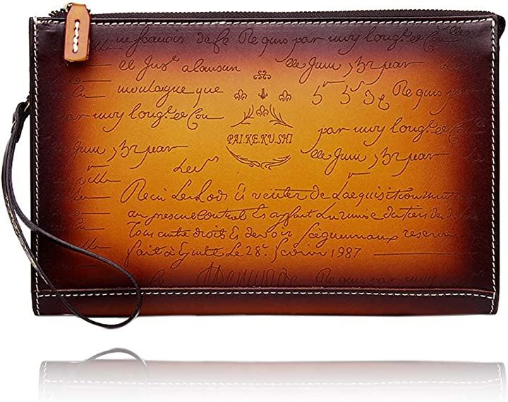 クラッチバッグ メンズ セカンドバッグ 本革 結婚式 イタリアンレザー カリグラフィー( オレンジ)