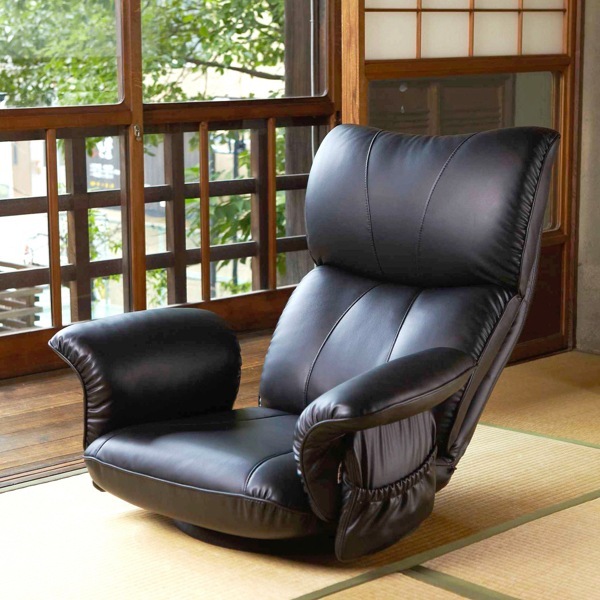 リクライニング座椅子 360度回転 スーパーソフトレザー 日本製 サイドポケット