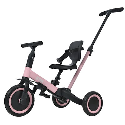 子供用三輪車 ピンク 4in1 三輪車のりもの 押し棒付...のサムネイル