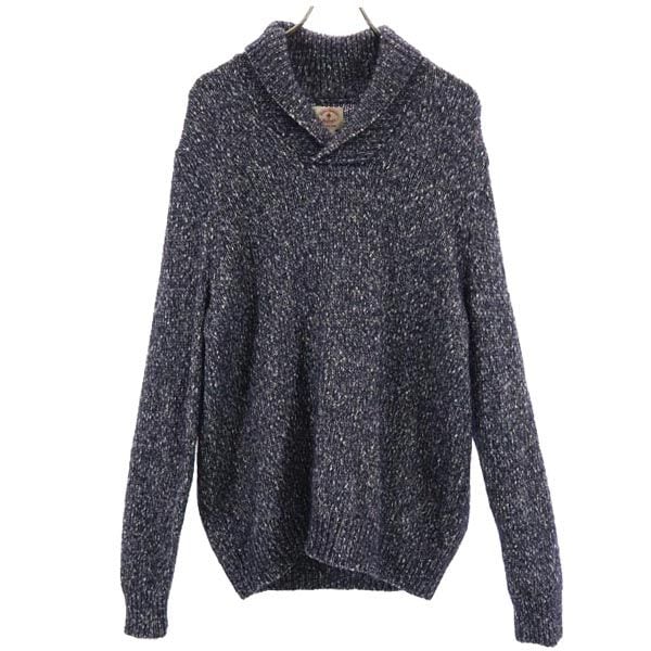 長袖 コットン ショールカラー セーター L ネイビー系 ニット メンズ