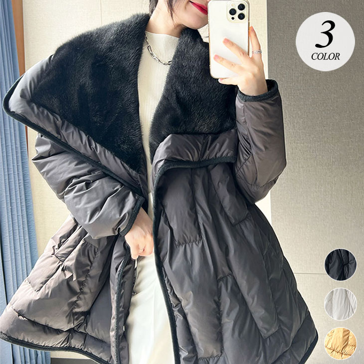 ウール ダウン ジャケット レディース 秋 冬 アウター ファー コート 長袖 カジュアル 通勤 ビジネス 防寒 羽織り 体型カバー 可愛い おしゃれ 韓国ファッション
