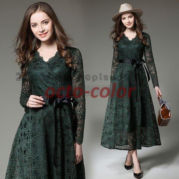パーティードレス 結婚式 40代 20代 ロング丈 袖あり 長袖 韓国風 大きいサイズ フォーマルドレス レースワンピース お呼ばれ 二次会 披露宴 謝恩会 上品 着痩せ