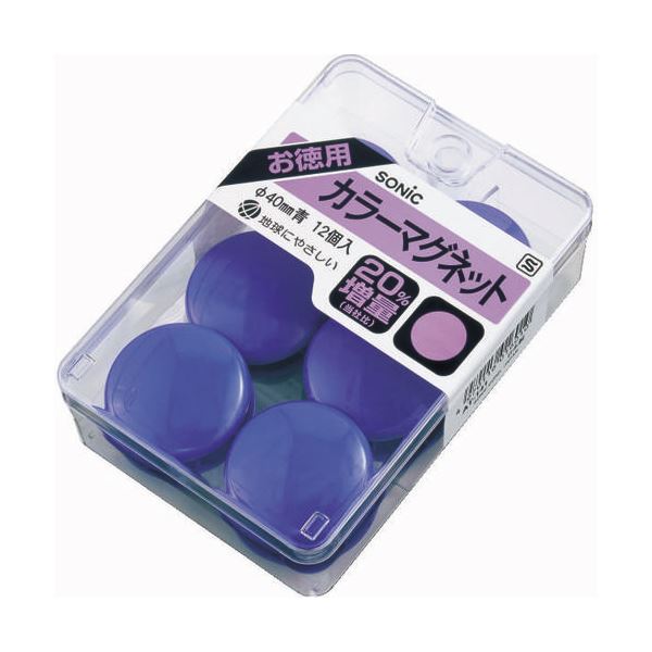 (まとめ) ソニック カラーマグネット 直径40mm 青 AT-141 1ケース（12個） (×30セット)