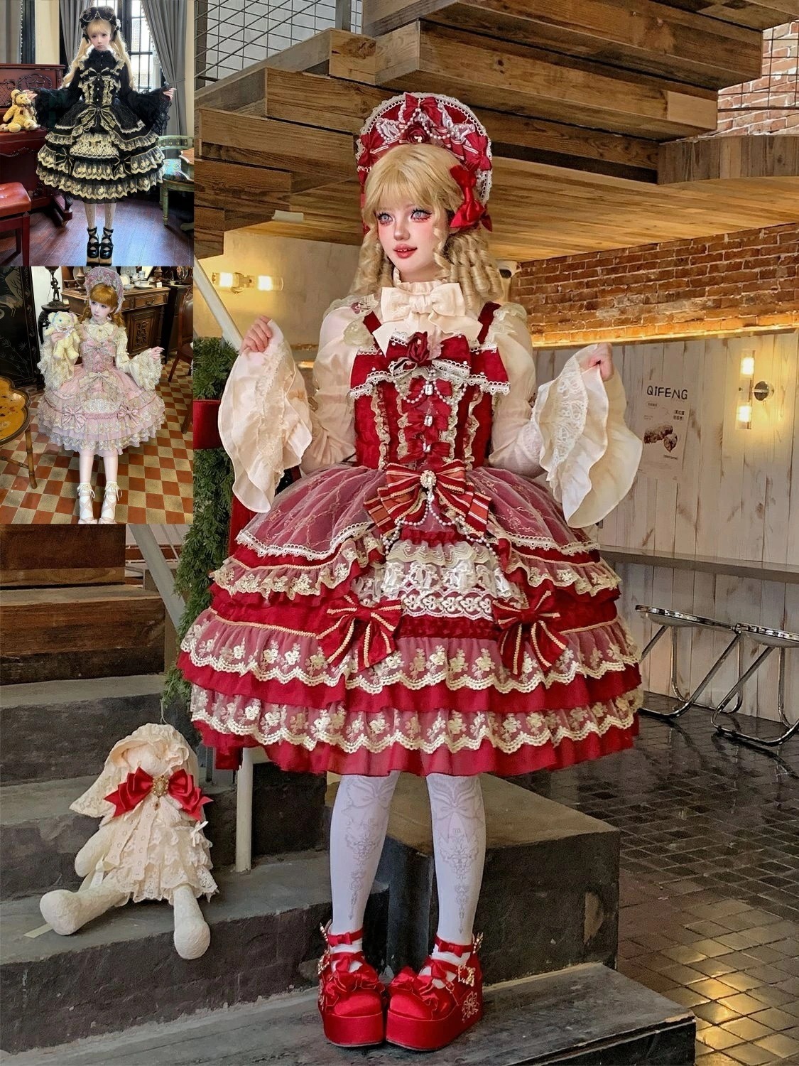 レディース ジャンパースカート 帽子 後大きい蝶結び お姫様 フリル ケーキドレス ワンピース 袖なし 膝丈 レース 人形みたい エレガントロリ プリンセス 女王様 ドレス 個性的 コスプレ ハロウ