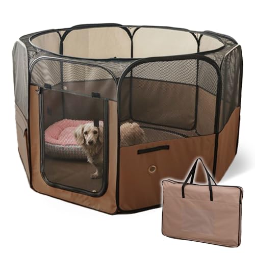 アイリスオーヤマ 犬 サークル ペット サークル 折りたたみ アウトドア 防災 ブラウン 中型犬用 幅126×奥行126×高さ72cm