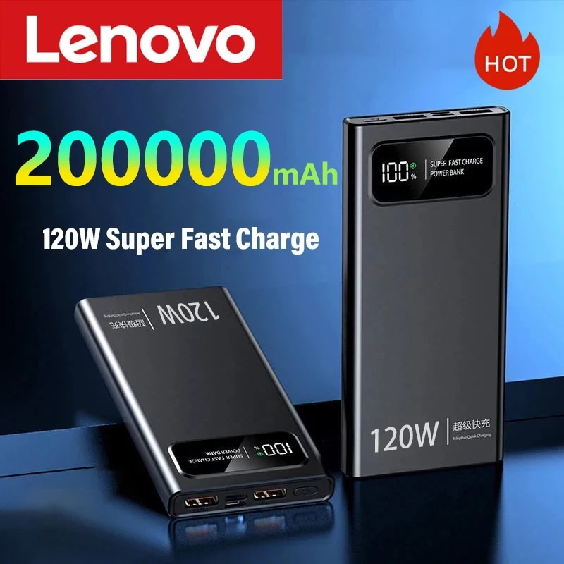 Lenove-超高速充電パワーバンク,外部バッテリー,デジタルディスプレイ,超大容量,iPhone, 120W, 200000mAh - 509