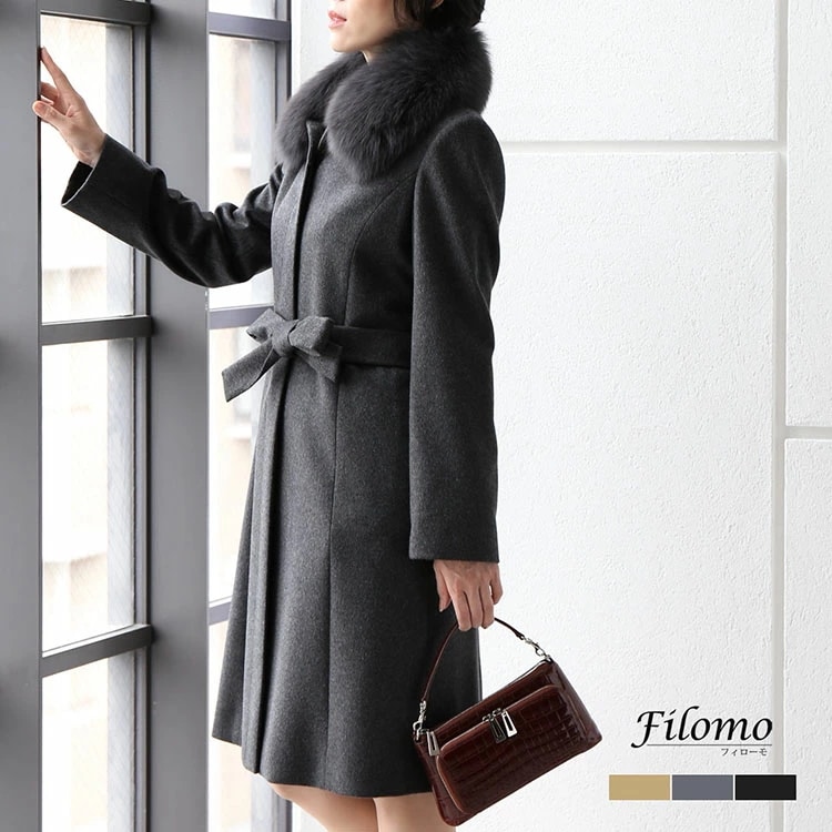 カシミヤステンカラーロングコート