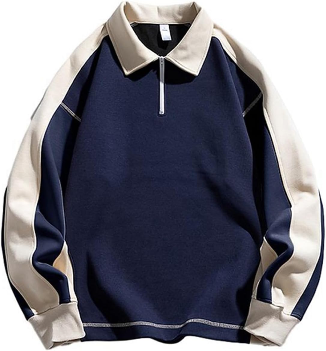 パーカー トレーナー メンズ 小さめ ペアルック 無地 長袖 ポロシャツ パッチワーク ラペル ファスナー コットン ビックシルエット 春 秋 冬服 日系 定番 着心地良い 男性用 女性用 日常
