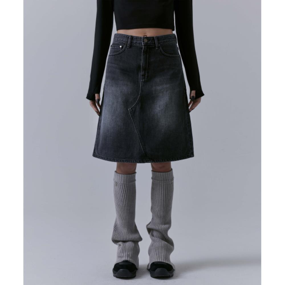 TREEMINGBIRD One Button Denim Setup Skirt Black TM2479