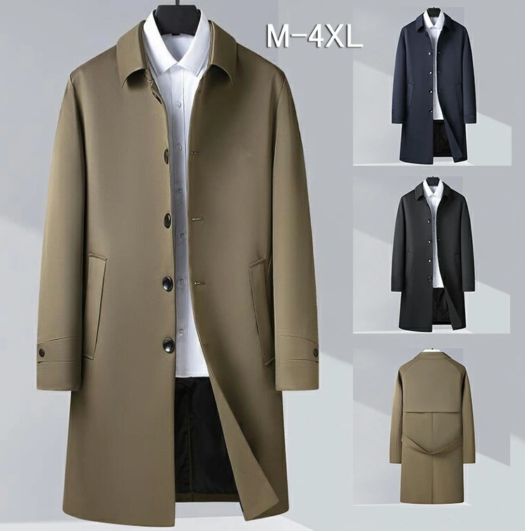 【限時優惠】男性トレンチコート メンズビジネスコート ロングコート アウター チェスターコート 男子ビジネスコート スプリングコート 紳士服 カラー ネイビーカーキ ブラック M L XL 2XL