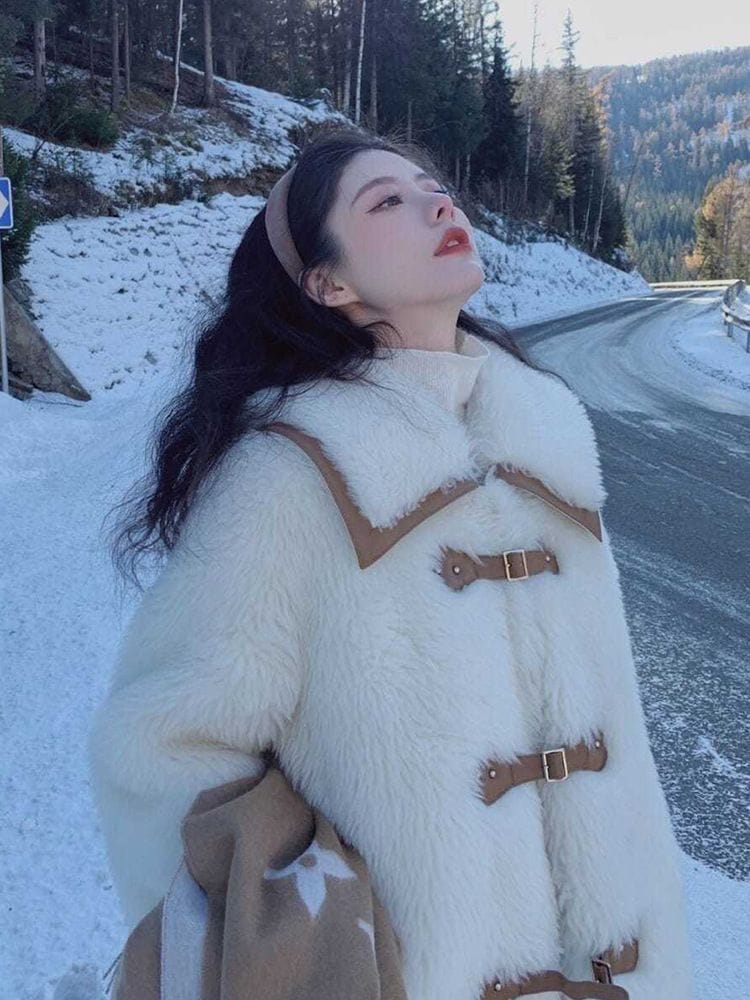 ネイビーカラーラムウールコート秋冬新作厚みのあるファーワンピースイミテーションファーミドルコート30%制限 5,155円