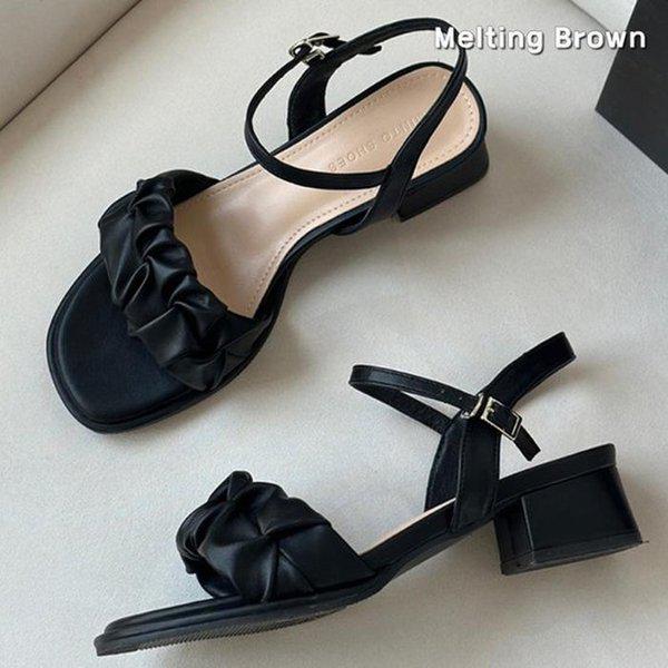 女性スクランチサンダルミドルヒールサンダル MT43